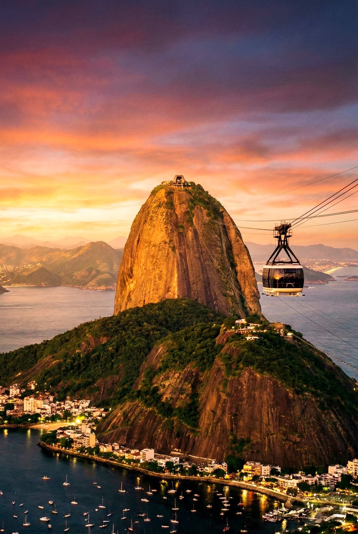 Sugarloaf cable car at sunset